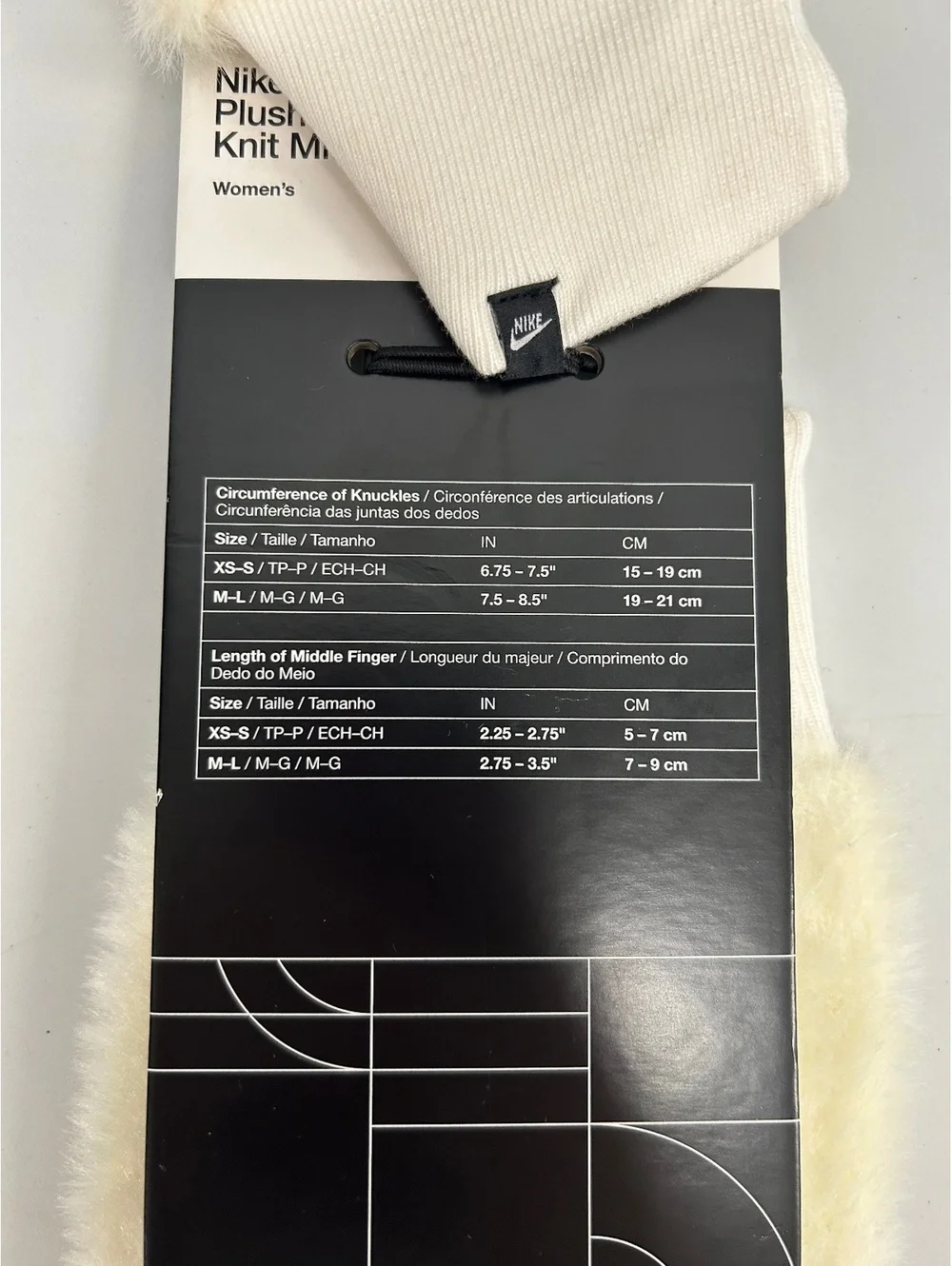 Nike Women's Plush Knit Mittens in Cream with Black Swoosh